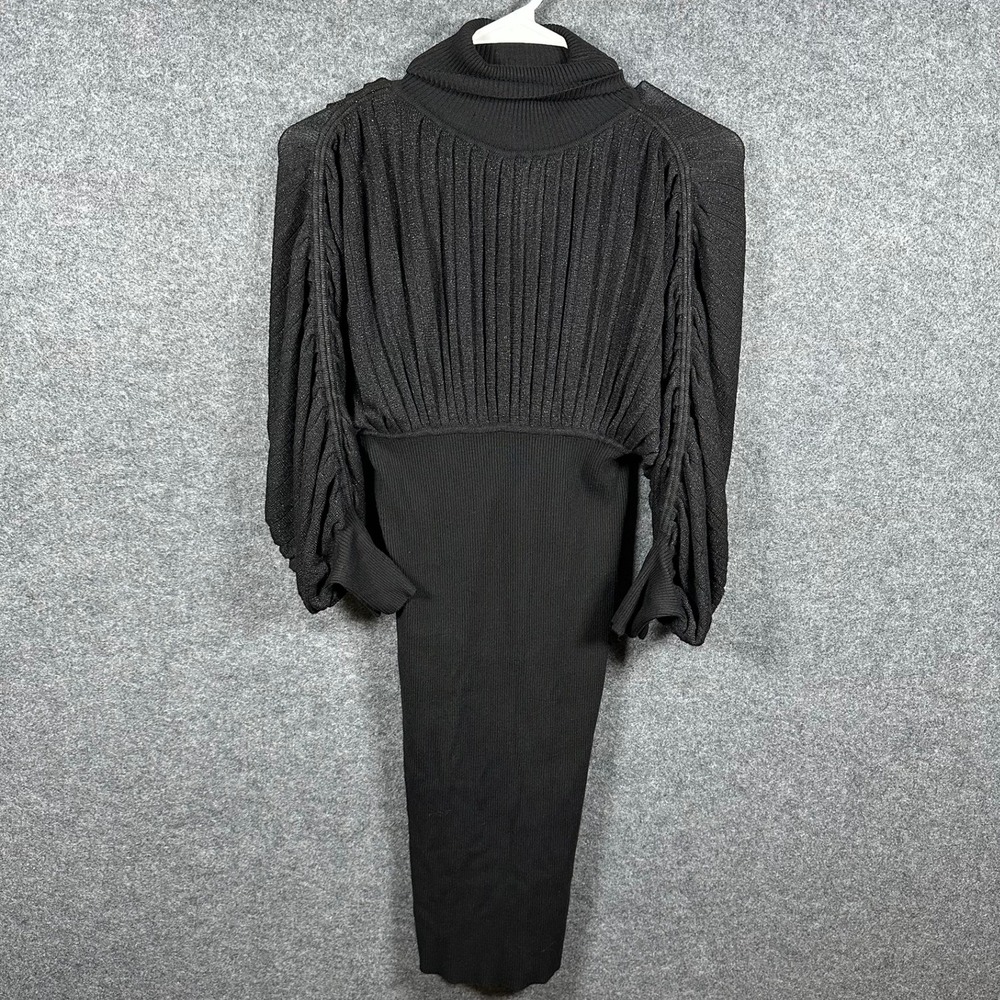 Bebe‎ Womens Black Metallic Knit Turtleneck Balloon Sleeve Sweater Dress Size M